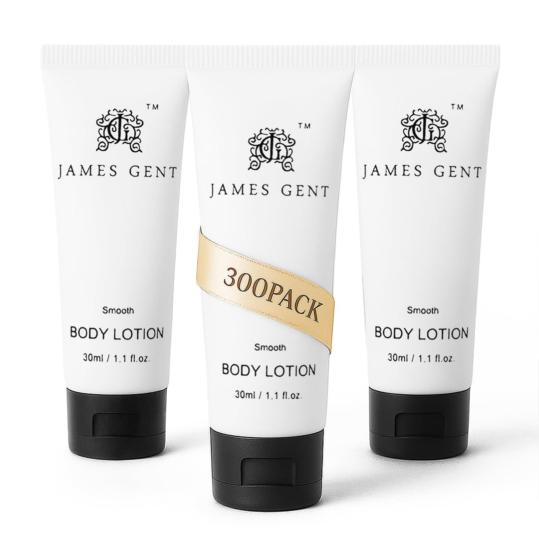 Three James Gent body lotion bottles on a white background