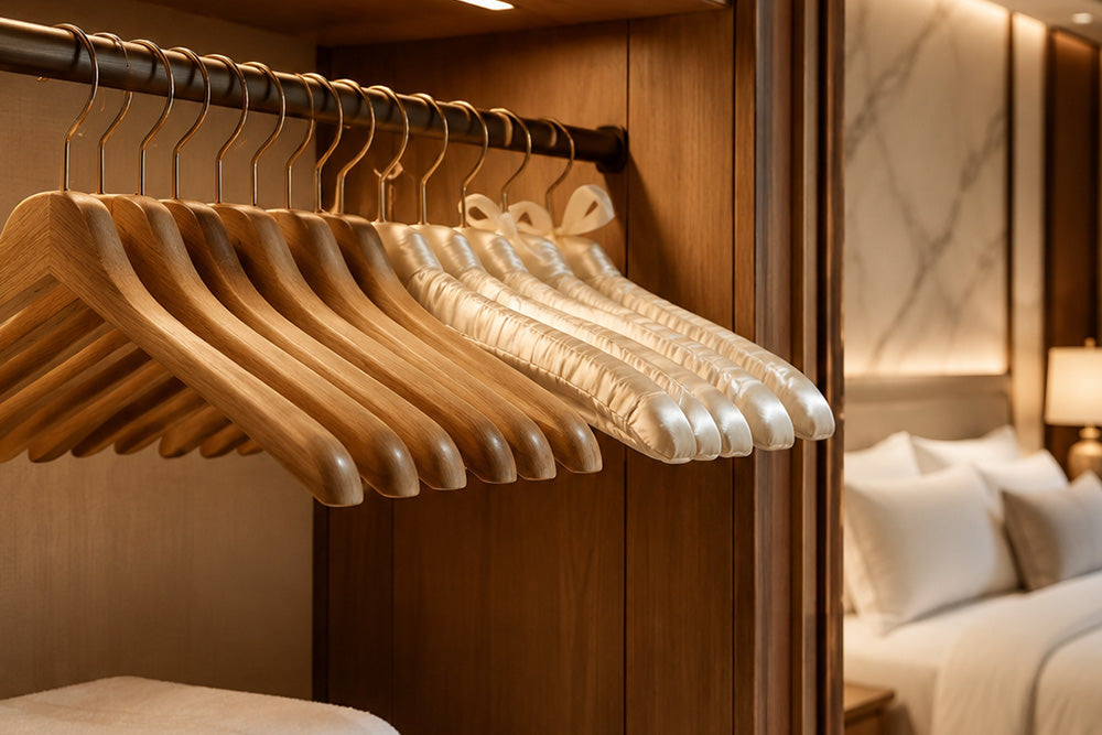 The Aesthetic Appeal of Top-Quality Natural Wood Hangers and Ivory White Satin Padded Hangers in Hotels