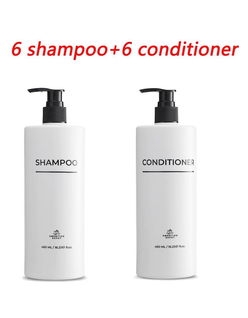 White Label 6 Shampoo & 6 Conditioner, Drill-Free Wall Mount Shower Dispenser (12 Pack, 16.2oz/480ml)