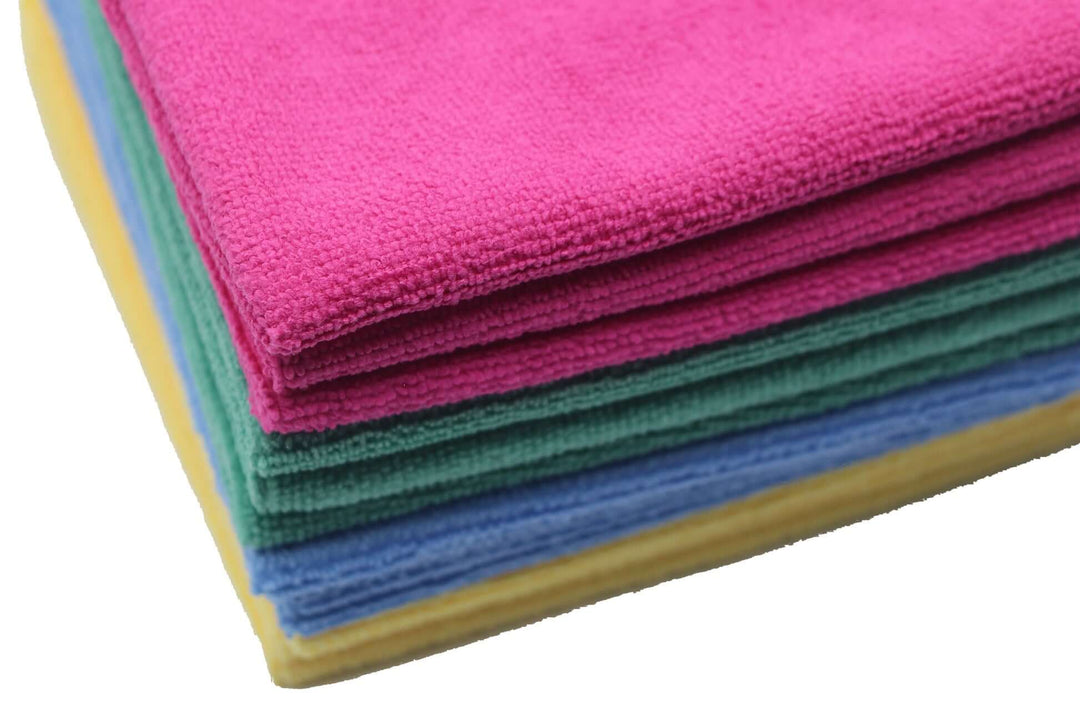 pile of Microfiber Cleaning Cloth, 4 Color Assorted (12 Pack)