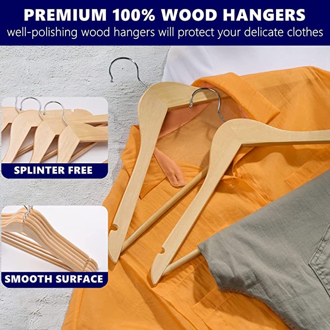 Solid Wood Hangers with Chrome Hooks