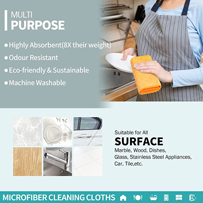 Microfiber Cleaning Cloth, 4 Color Assorted (12 Pack)