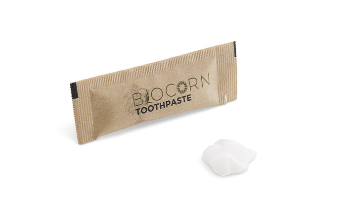 BIOCORN 5g toothpaste packaged in individual kraft paper bags (250 Pack / 1000 Pack)