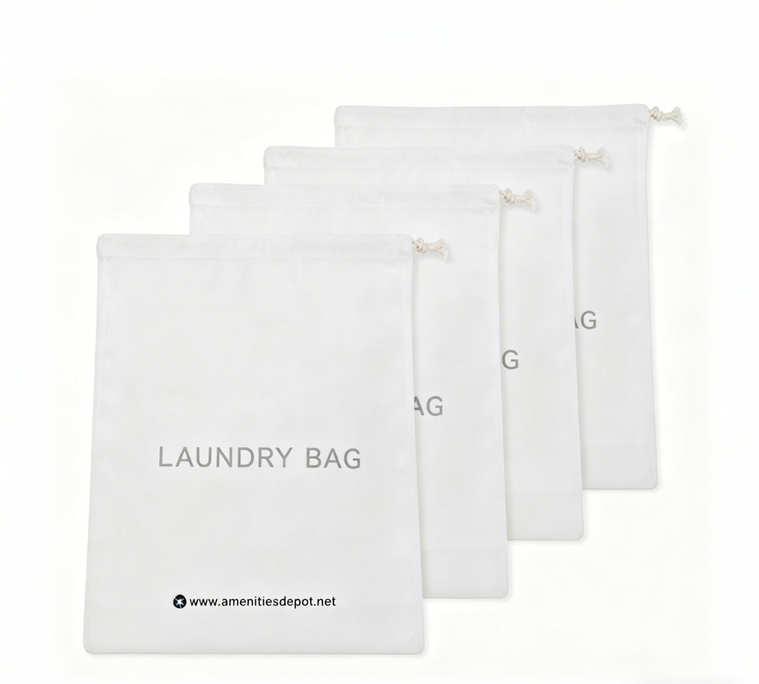 Set of white laundry bags with drawstrings non-woven laundry bags for hotels