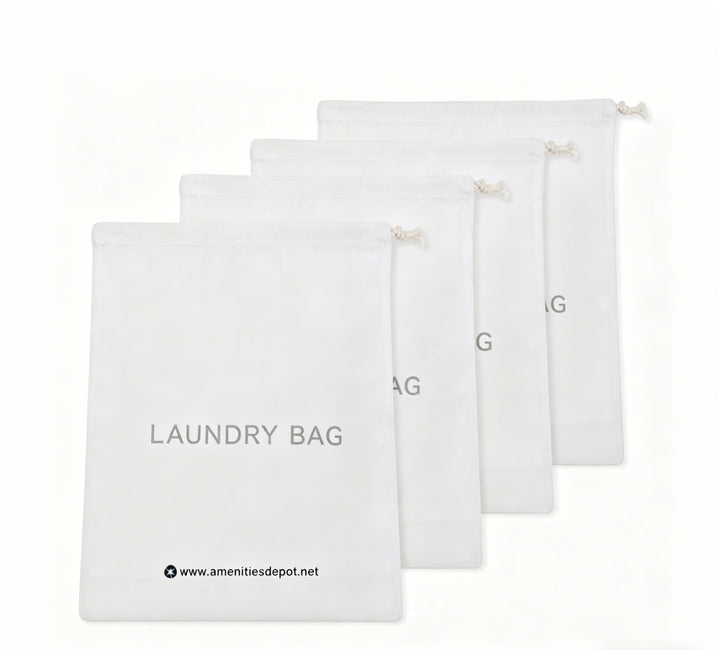 Set of white laundry bags with drawstrings non-woven laundry bags for hotels