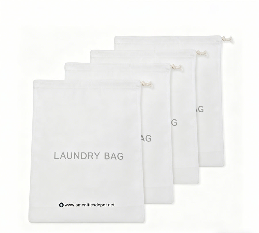 Set of white laundry bags with drawstrings non-woven laundry bags for hotels
