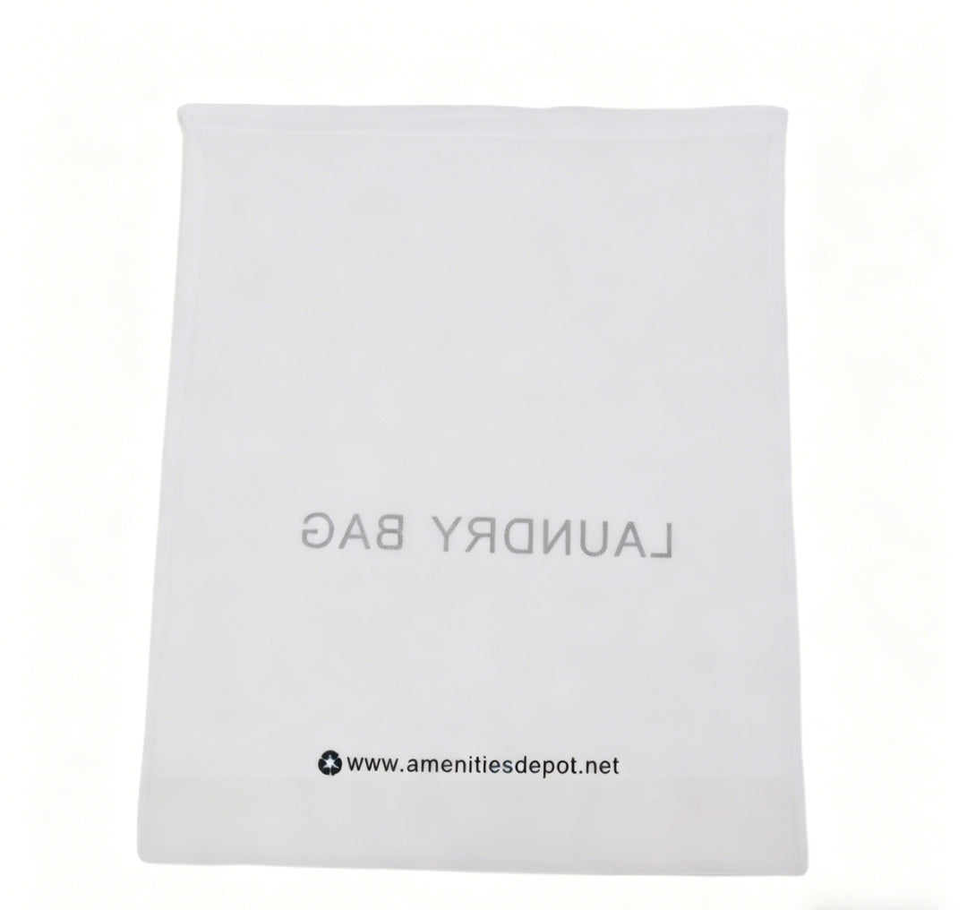 White laundry bag with 'Launder Bag' text and a website URL on a white background