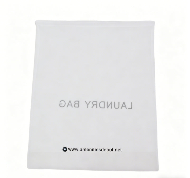 White laundry bag with 'Launder Bag' text and a website URL on a white background