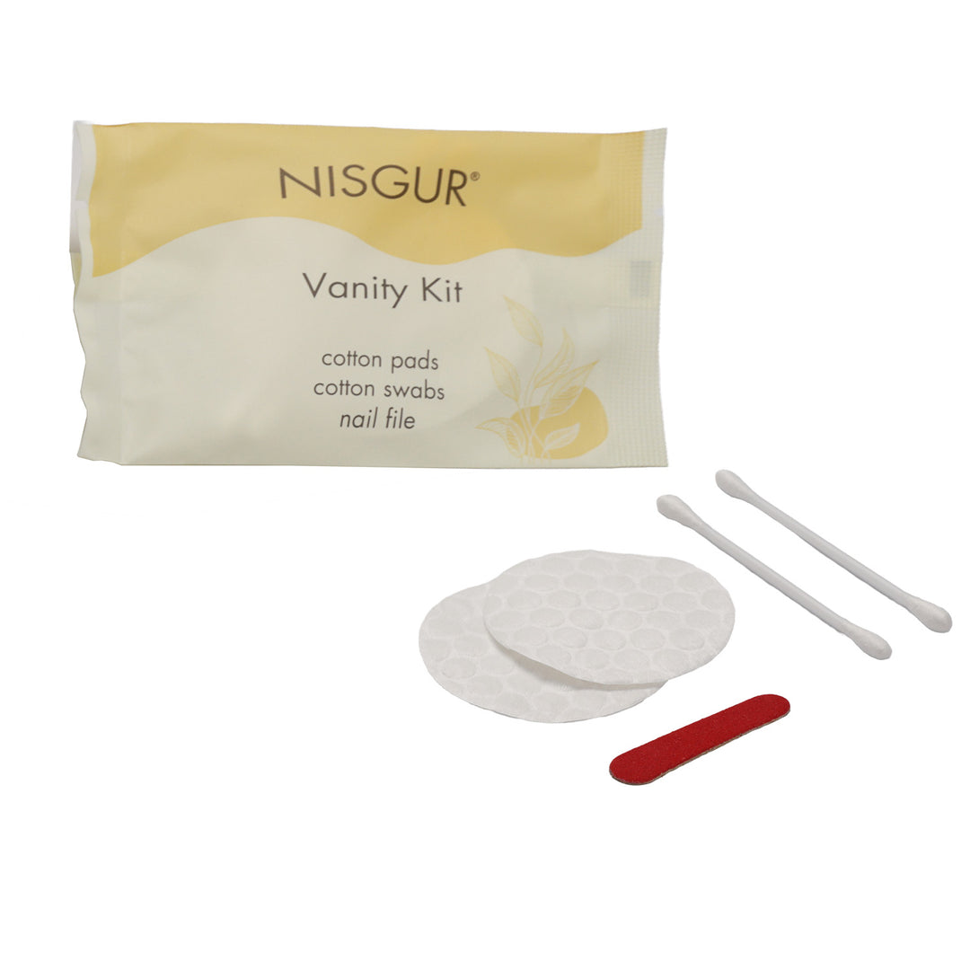 Cotton Pad Cotton Swab and Nail File Kit Pack of 100 Individually Wrapped Hotel Vanity Kit Hotel Supplies and Toiletries Bulk