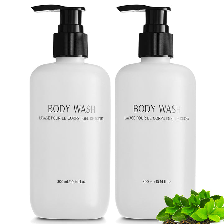 Pack of 12 Nisgur Body Wash Pump Bottle 10.14Fl oz/300 ML Each Refillable Body Wash Aloe vera, and Green Tea Extract Infused Hotel Toiletries