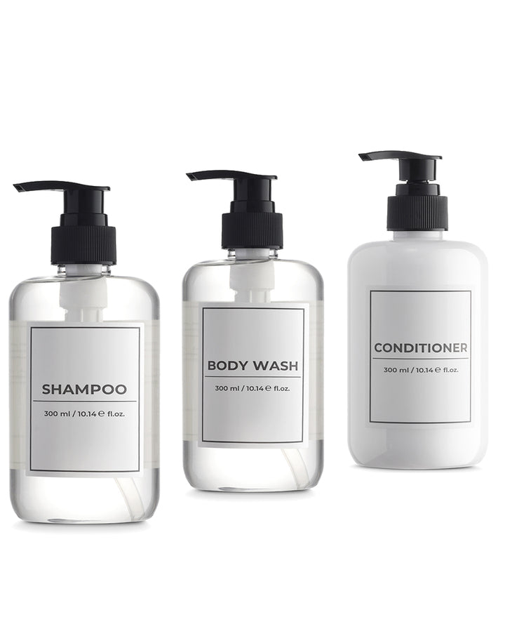 toiletries set of shampoo, conditioner, body wash for vacation homes and hotels